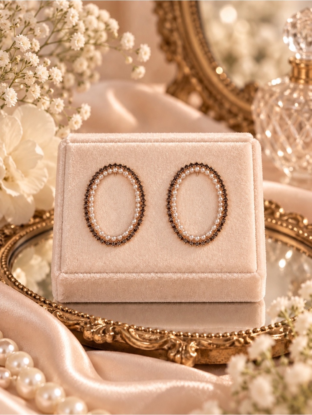 The Eleanor Collection Pearl Crystal Oval Statement Earrings